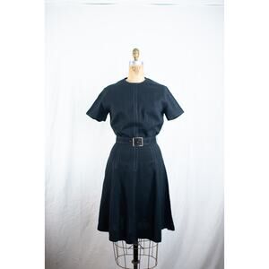 Vintage 60s Black Rayon Blend Mini Dress, Classic A-Line Retro Rockabilly, Small